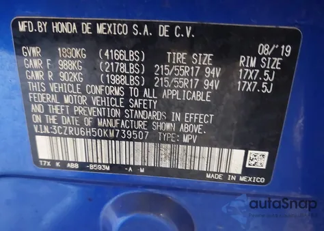 2019 Honda Hr-V Ex from USA, damaged, VIN 3CZRU6H50KM739507